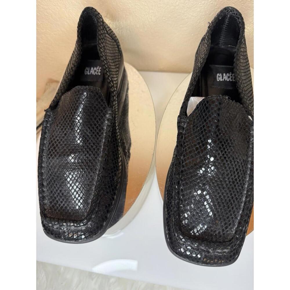 GLACEE Women’s Shimmery Black Leather Loafers 9.5M Comfort Walking Shoes Work